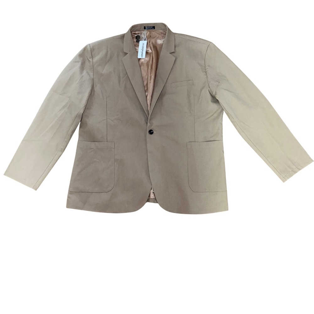 New COOFANDY Linen Blend Blazer Tan Sport Coat Jacket Mens 2XL One Button Close